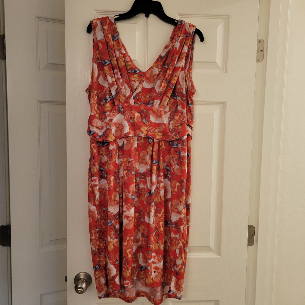 Red floral sleeveless dress